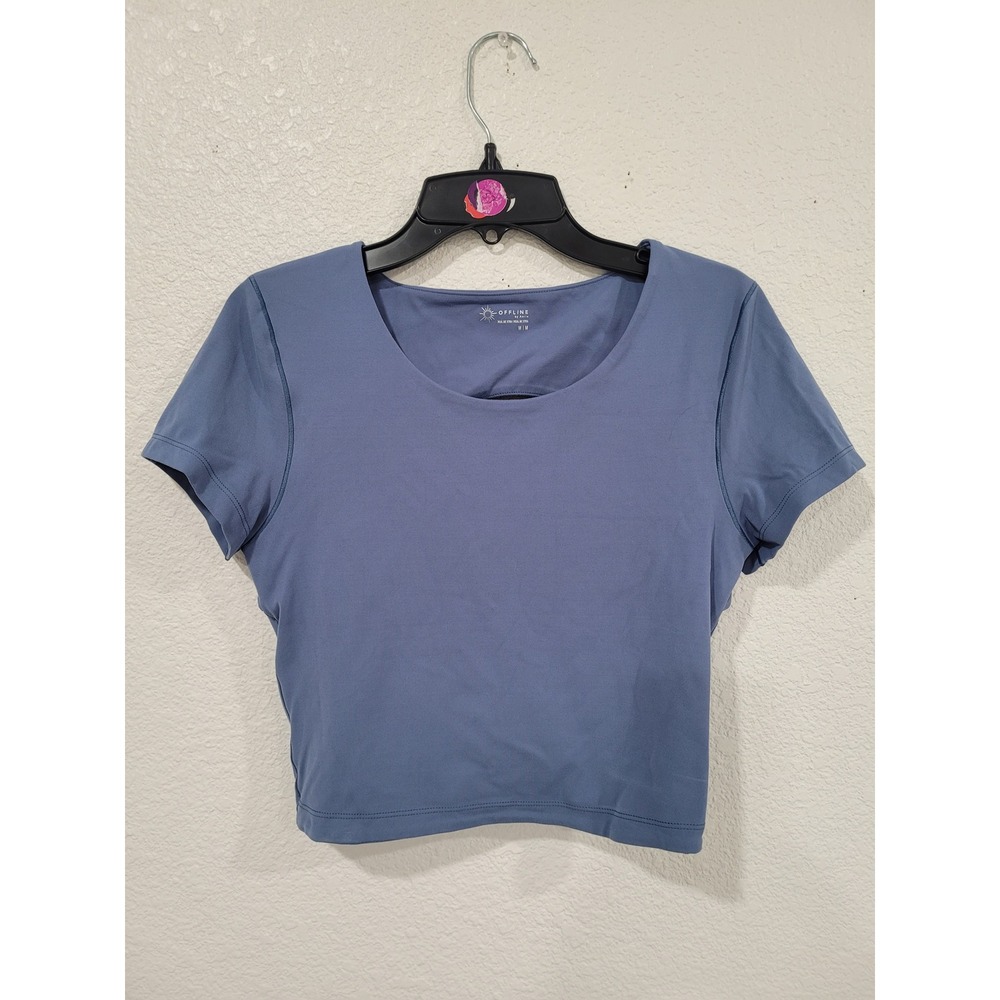Offline by Aerie Women's Blue Twist Back Crop‎ Top T-Shirt Athleisure Size M #19